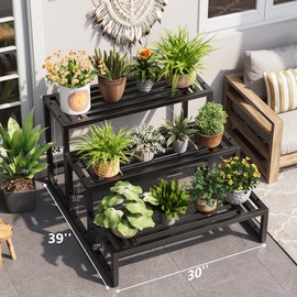 Hongsane Metal Heavy Duty Plant Stand Indoor Outdoor,3 Tier Ladder Plant Stands Riser,Wrought Iron Plant Shelves for Multi Large Pots,Black Tiered Flower Display Holder for Living Room,Patio,1-Pack