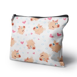 Cafl Pigs Happy Hearts Makeup Bag Travel Large Pig Cosmetic Bag Organizer toiletry Essentials Jewelry Zipper Bag Gift For Women -10×8 inch