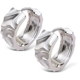 Sternvoll® Women's Creole Earrings Made of 925 Sterling Silver Gold Placed Premium Earrings in Hammered Look, Sterling Silver