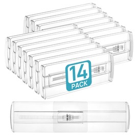 Vtopmart 14 Pack Drawer Dividers for Clothes, Adjustable 4" High Expandable from 10.6"-17" Dresser Drawer Organizer, Clear Plastic Separators for Dresser, Baby Clothing, Cosmetic and Office Storage