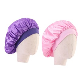 Gogogmee 2pcs Silk Silk Hair Bonnet Silk Sleeping Cap Silk Cap for Sleeping Silk Sleep Cap Bonnets for Hair Sleeping Cap Silk Bonnet for Sleeping Hair Cap Child Purple Broadside