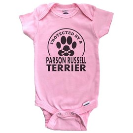 Protected by A Parson Russell Terrier Funny Baby Bodysuit (100% Cotton), 6-9 Months Pink