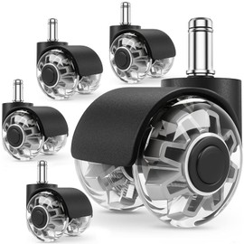 POWZOO Office Chair Wheels Set of 5, 11 x 22 mm Replacement Wheels for Office Chairs, 360 Degree Rotation without Scratches, Very Quiet Office Chair Castors, for Carpet, Parquet Floors, Hard Floors