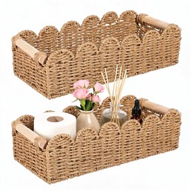 2PCS Bathroom Basket Organizer with Handle, Scalloped Basket, 14.4×6.4×4In