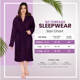 NY Threads Shawl Collar Dressing Gown for Women Cosy Soft Loungewear Sleepwear, plum