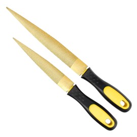 NKTM Wood File, Needle File Set Wood Files for Wood Working Wood Rasp Files Tools Golden Tapered Wood Rasp Bastard File with Rubber Handle in Gift Bag for Carving 2 Pack (6 * 8 inch)