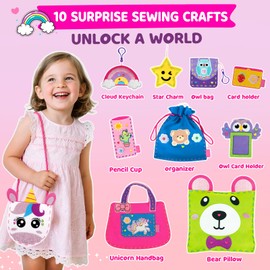 Fozcmisw Sewing Kit Children from 6 Years - 10 Surprise DIY Projects in Creative Set with Felt Animals for Learning to Sew, Craft Set for Beginners, Gift for Girls 6-12 Years ​