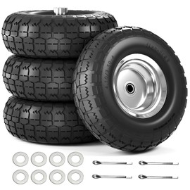 【UPGRADED】4.10/3.50-4 Tire and Wheel Flat Free, 10 Inch Solid Rubber Tire with 5/8”Axle Bore Hole and Double Sealed Bearings, for Dolly Wheels/Hand Truck Wheels/Dump Cart，4 Pack