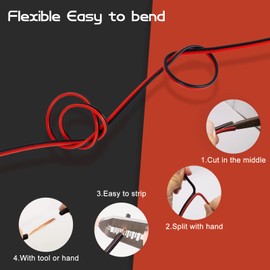 Askcable 14Gauge 100FT Electrical Wire Cable Flexible Wire Extension Cord 14AWG Copper Clad Aluminum Copper Wire 2 Conductors Red Black Parallel Wire line Hookup LED Lighting Strips 12V/24V DC Cable