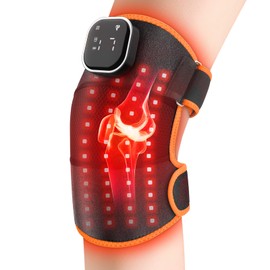 Red Light Therapy for Knee, Vibration Massage Knee Brace with 660nm Red & 850nm Near-Infrared LED Chips, Portable Rechargeable Design with 27inch Adjustable Strap, for Shoulder/Elbow/Joint/Ankle