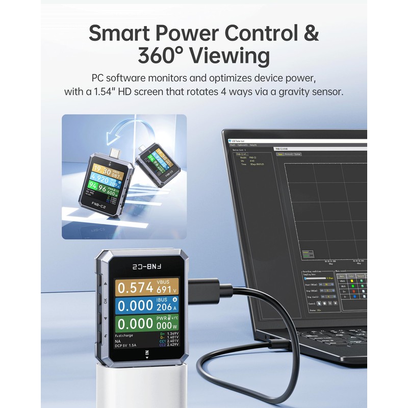 FNIRSI FNB-C2 PD3.1 USB-C Tester 240W, Bi-Directional, E-Marker Reader