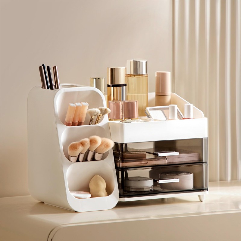 HBlife Makeup Organizer with Brush Holder for Vanity, Large Plastic