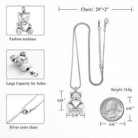 Cremation Jewelry - Teddy Bear Urn Necklace for Men Women with Mini Keepsake Urn Memorial Ash Jewelry