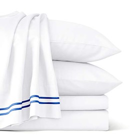 subrtex Bedding Sets Silky Bed Sheet Set 60% Cotton 40% Tencel Sheets King Size 4-Piece Breathable with Deep Pockets Soft LightweightFitted Sheet Flat Sheet for Hotel College Dorm (King, White)