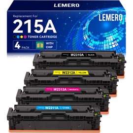 LEMERO 215A Compatible Toner Cartridge Replacement for HP 215A Toner Cartridge Work with HP Color Laseret Pro MFP M182nw M183fdw M155dw M155nw Printer (215A Black Cyan Yellow Magenta, with CHIP)