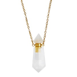 SUPERFINDINGS Natural White Quartz Stone Perfume Bottle Pendant Gemstone Crystal Perfume Bottle Essential Oil Necklace Diffuser Necklace Hexagonal Pointed Reiki Chakra Pendant for Woman Men