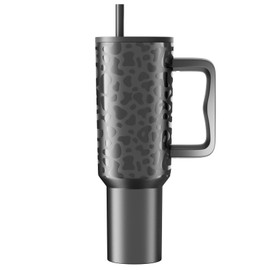 HBALNG 40 oz Insulated Stainless Steel Tumbler with Handle and Straw Lid Portable Travel Mug cup for Iced and Cold Beverages (black leopard print)