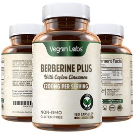 Vegan Labs Berberine HCL 1200MG with Organic Ceylon Cinnamon- 180 Vegan Capsules- Supports Overall Health and Immune System