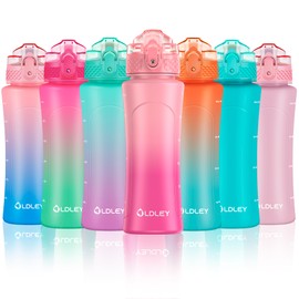 OLDLEY 450ml/15oz Kids Water Bottle with Straw Childrens Boys Girls Toddler Reusable Drink Bottles with Times Markings for School Home Camping Outdoor Sports BPA Free Leakproof Durable