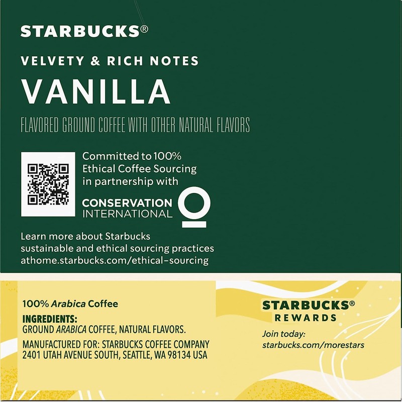Starbucks Flavored Coffee K-Cup Pods, Vanilla Flavored Coffee, Made without