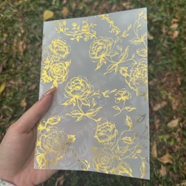 Puremigo 50 Pack Pre-Folded Vellum Jackets for 5x7 Invitations - Gold Foil - 115GSM Vellum Paper 5x7 Jackets - Vellum Wedding Invitations Wraps - Transparent Wedding Invitations Jacket