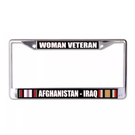 WOMAN VETERAN AFGHANISTAN IRAQ CHROME LICENSE PLATE FRAME