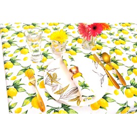 Yourtablecloth 100% Cotton Tablecloth –for Home, Restaurants, Cafés – Be it for Everyday Dinner Picnic or Occasions Like Thanksgiving (Lemon, 70" Round)