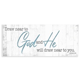 Stupell Industries Draw Near to God Phrase Charming Faith Based, Design by Milli Villa Wall Plaque, 7 x 17, White