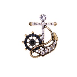 Personality Pearl Crystal Anchor Fashion Brooch Pin Women's Clothing Accessories Jewelry Crystal Boat Anchor Brooch Rudder Brooch Pin, Crystal Metal, cubic-zirconia