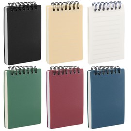 Spiral Notepads, Retro Mini Notepads, A7, 6 Pieces x 80 Sheets, Waterproof Notepad, Pocket Notebook with Lined, Writing Pad, Calculation Pad, Colouring Pad, Drawing Pad for Memos, Office, School, Home