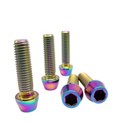 RISON-Titanium 5 pieces titanium bicycle stem screws, M6 x 1.0 x 20 mm, bicycle cone screws, conical hexagon socket screws, bicycle stem bolts, bicycle shaft screws, cone head screw