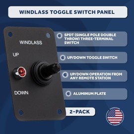 Five Oceans Toggle Boat Anchor Windlass Switch, 2-Pack, Controlling Up/Down Function of Boat Anchor Windlasses, Waterproof, 12 Volts, SPDT 3-Terminal Switch, Stainless Steel Plate - FO3740-M2