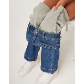 heipeiwa Women's Fleece Lined Jeans Wide Straight Leg Winter Jeans High Waisted Thermal Flannel Lined Jean Denim Pants Light Blue