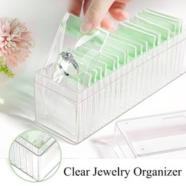 Inmorven 8.6"x2.8"x3.7" Clear Acrylic Travel Jewelry Box Organizer with Lid, 20 Pieces 2x3 Inches Green Small Zip Portable Storage bags for Rings, Earrings, Necklace, Bracelet