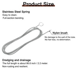 uxcell 2 Pcs AC Drain Line Cleaner Tool Brush, 86.6 Inch Long Drain Brush Flexible Feeding Tube Brush, Refrigerator Car Cleaning Brush for Straw, Hose Pipe(Stainless Steel White)