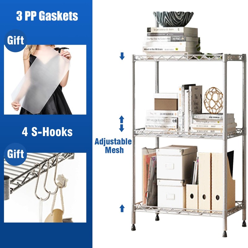 3-Tier Wire Shelving Unit, 1000 lbs Capacity, Adjustable Metal Storage