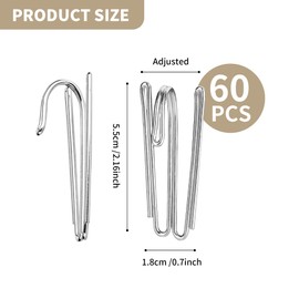 60 pcs Stainless Steel Curtain Hooks Drapery W Shape Hook Stainless Curtain Pleat Tape Hooks