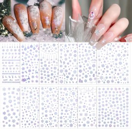 Chisafly Nail Seal, Snowflake, Set of 12, Silver, Nail Stickers, Snowflake, 3D Winter