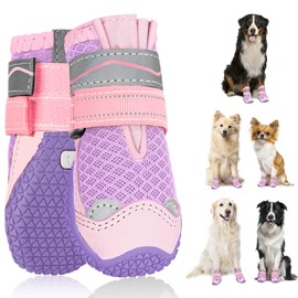 SlowTon Dog Boots, Breathable Dog Paw Protector, Dual Adjustable & Washable Non-Slip Dog Shoes with Reflective Strip for Injured Paws, Comfortable Dog Walking Boots for Small Medium Large Dogs