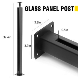 1PCS Glass Panel Post 35.8"/90cm End Post with Socket and Square Base Black Glass Railing for Patio Stairs, Outdoor Indoor Square Fence Support System, Deck Railing