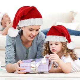 Family Matching Christmas Hat Winter Warmer Knit Cap Xmas Parent-Child Pom Beanie Hat Santaa Crochet Hats (Child) Red