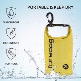 IDRYBAG - Bolsa impermeable transparente flotante, para deportes de agua al aire última intervensión, ligera, enrollable, mantiene el equipo seco para kayak, pesca, barco, senderismo, camping, rafting, playa, 2 L, Amarillo, 2 L