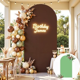 6.6FT Wedding Arch Backdrop Cover, Stretchy Arch Covers Round Top Chiara Backdrop Cover for Wedding Birthday Party Baby Shower Banquet Arch Decor(Green+Brown)