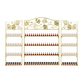 4 Layers Nail Salon Storage Display Shelves Perfume Bottles Essential Oil Holder, Metal Nail Polish Wall Rack, Flower Shape Wall Mount Nail Polish Organizer for Home Spa Nail Salon Shop (Gold)