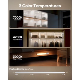 Motion Sensor Light Indoor, 60led Rechargeable Under Cabinet Lighting Wireless, Closet Lights Motion Sensored Night Light, 3 Temps&Dimmable Under Counter Lights for Kitchen, Shelves, Pantry,Stair