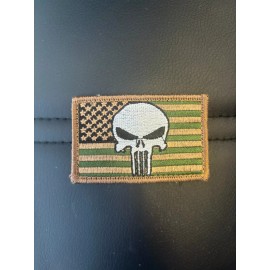 Unbranded PUNISHER SKULL WITH USA FLAG GREEN AND TAN 3X2 INCH HOOK BACKING PATCH