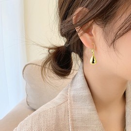 Peasimy Teardrop Leverback Earrings for Women Silver Waterdrop Teardrop Leverback Dangle Earrings Jewelry (Gold)