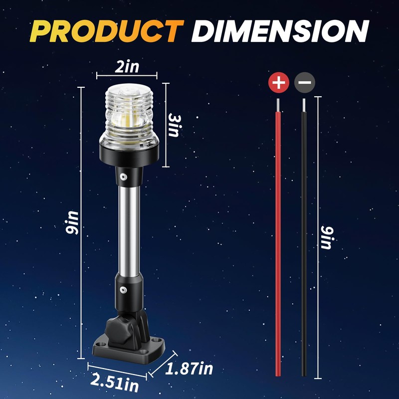 AMBIPASION 9 Inches Anchor Light Stern Light, Waterproof IP67 White