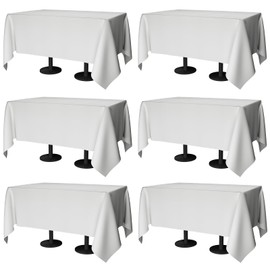 Winwingo Table Cloth Rectangle Table Cover 70x120 Inch, Washable Stain and Wrinkle Resistant Polyester 6 Pack Table Cover for Dining Tables, Various Parties and Camping (White)