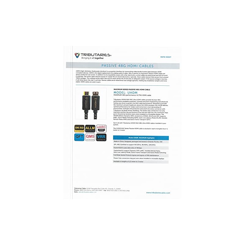 Tributaries UHD Max HDMI Cable - 48Gbps Performance (1.5)